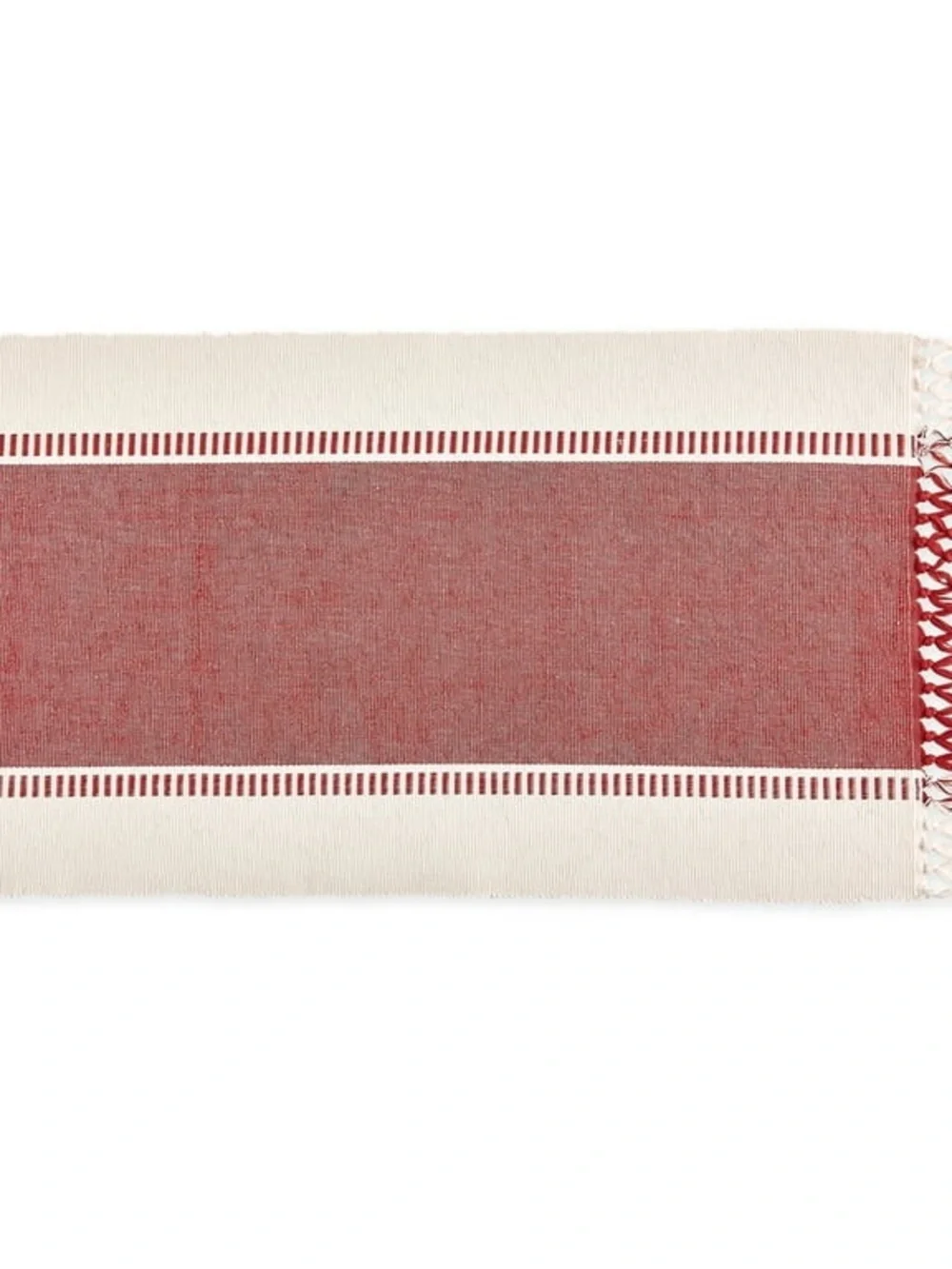 Woven Red and Cream Table Runner with Fringe